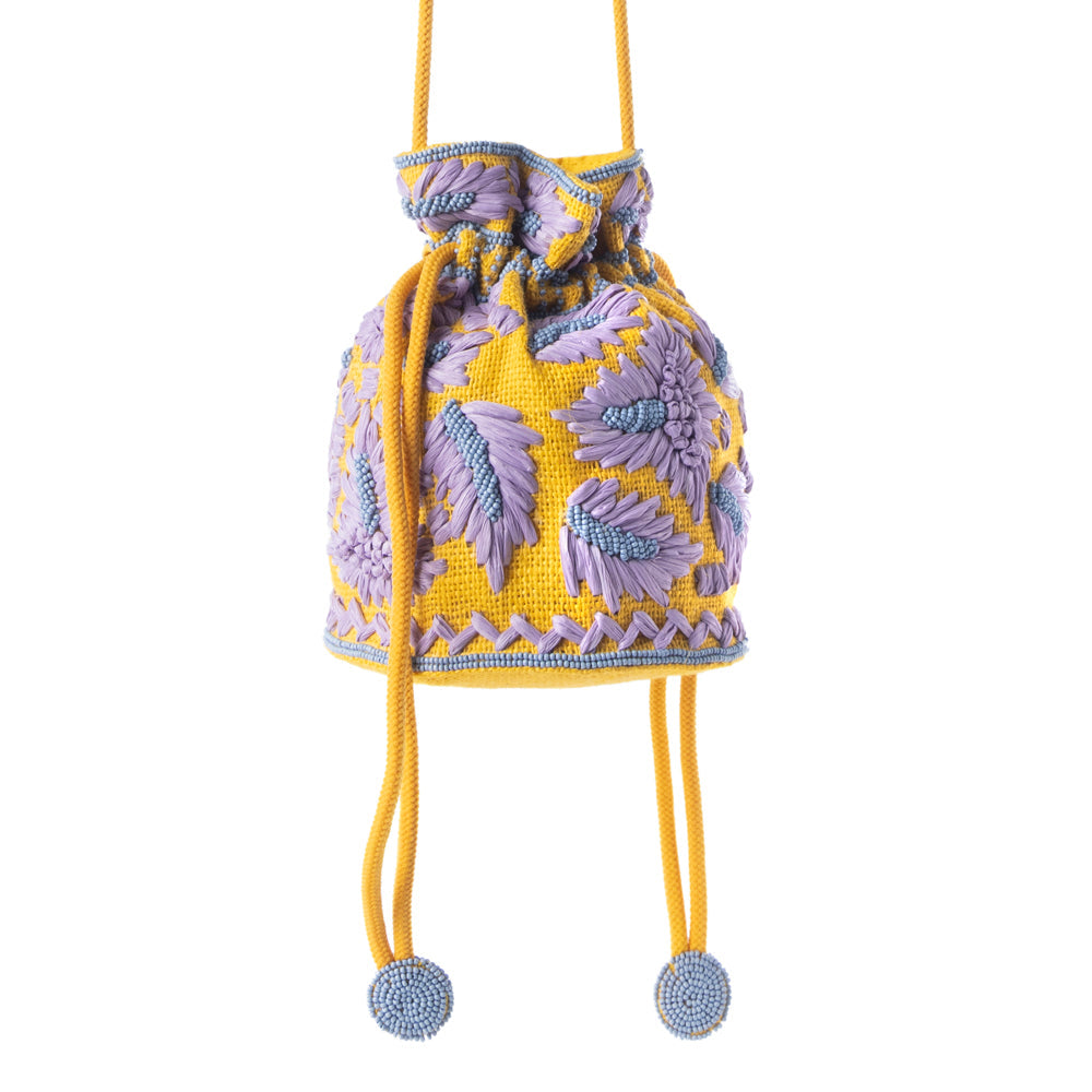 Honey Vine Western Bucket Bag for Women in Yellow with embroidered detail - Myra USA