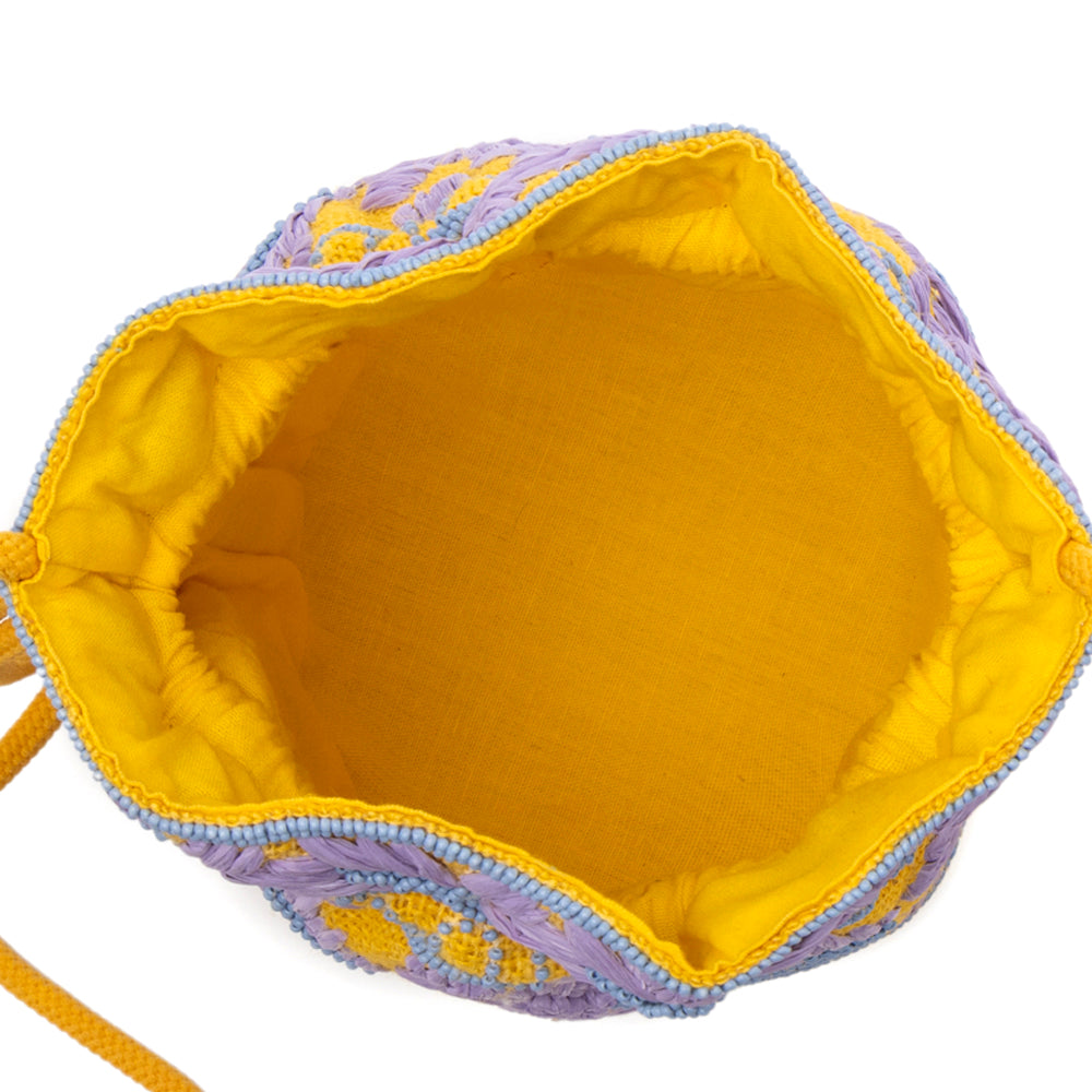 Honey Vine Western Bucket Bag for Women in Yellow with embroidered detail - Myra USA