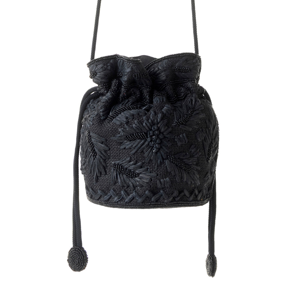 Honey Vine Western Bucket Bag for Women in Black with embroidered detail - Myra USA