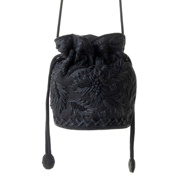Honey Vine Western Bucket Bag for Women in Black with embroidered detail - Myra USA