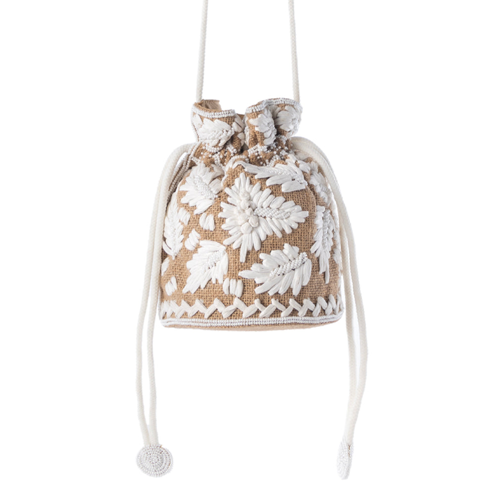 Honey Vine Western Bucket Bag for Women in Jute with embroidered detail - Myra USA