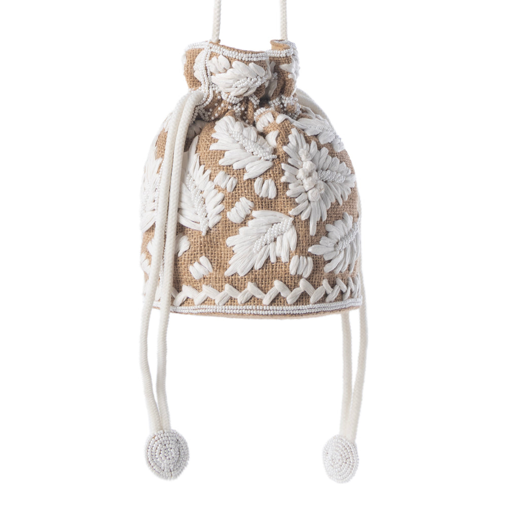 Honey Vine Western Bucket Bag for Women in Jute with embroidered detail - Myra USA