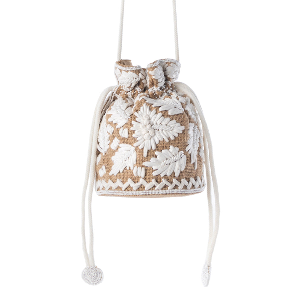 Honey Vine Western Bucket Bag for Women in Jute with embroidered detail - Myra USA