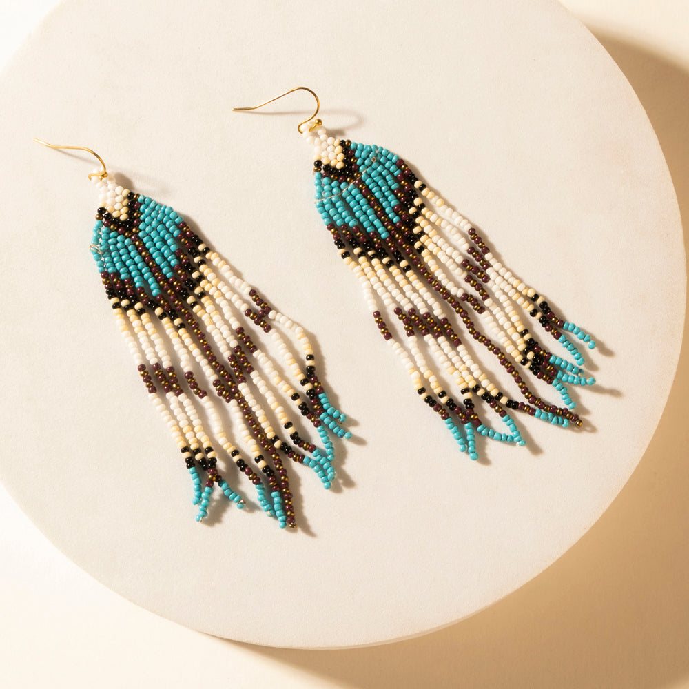 Myra Painted Canyon Beaded Fringe Earrings in Prairie Sky - Myra USA
