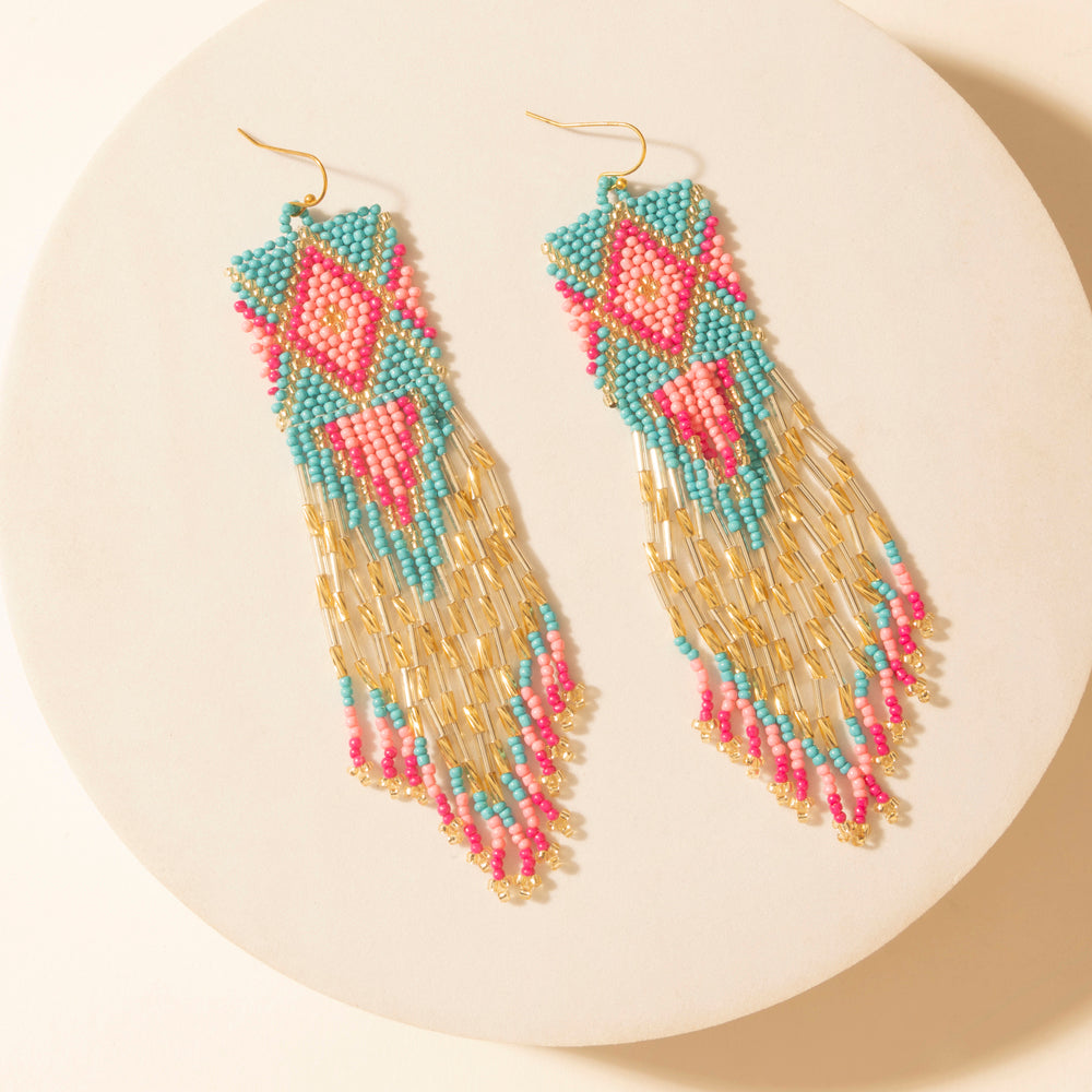 Myra Gilded Arena Beaded Fringe Earrings in Rodeo Blue - Myra USA