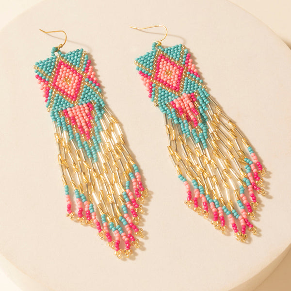 Myra Gilded Arena Beaded Fringe Earrings in Rodeo Blue - Myra USA
