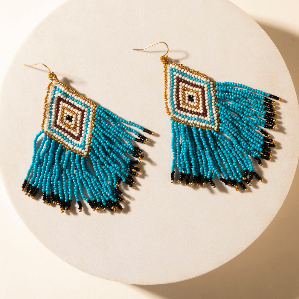 Myra Bluebonnet Range Beaded Fringe Earrings in Halo Blue - Myra USA