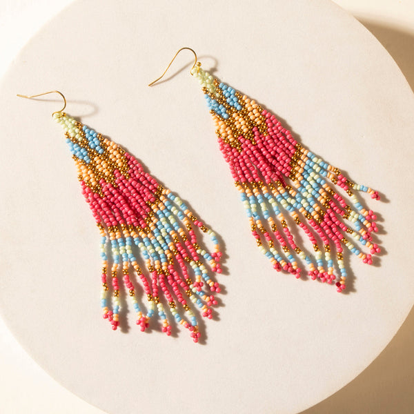 Myra Rosebonnet Beaded Fringe Earrings in Bloomin' Pink - Myra USA