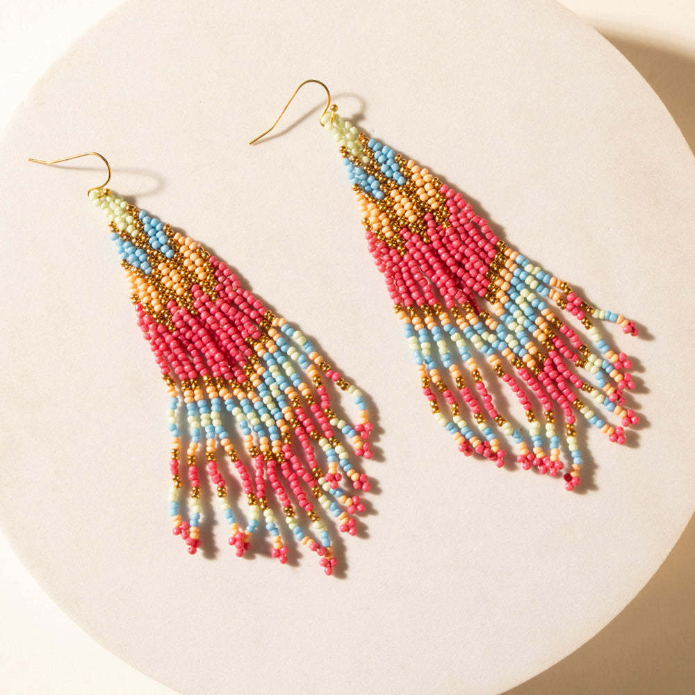 Myra Rosebonnet Beaded Fringe Earrings in Bloomin' Pink - Myra USA