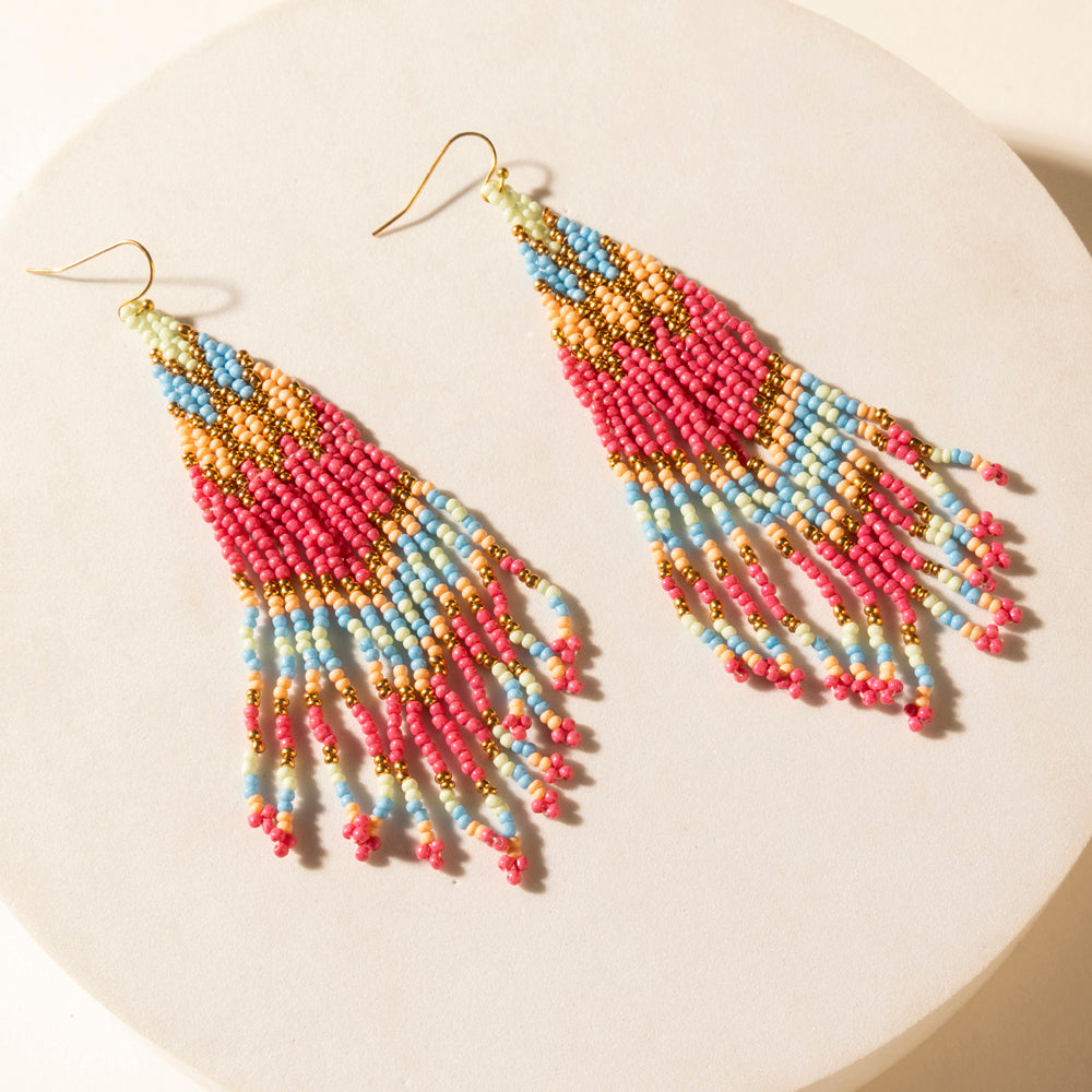 Myra Rosebonnet Beaded Fringe Earrings in Bloomin' Pink - Myra USA