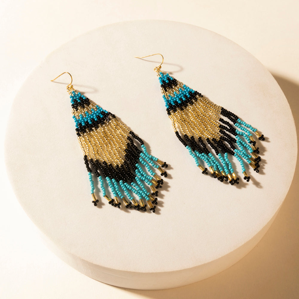 Myra Dune Glow Beaded Fringe Earrings in Skyfall Blue - Myra USA