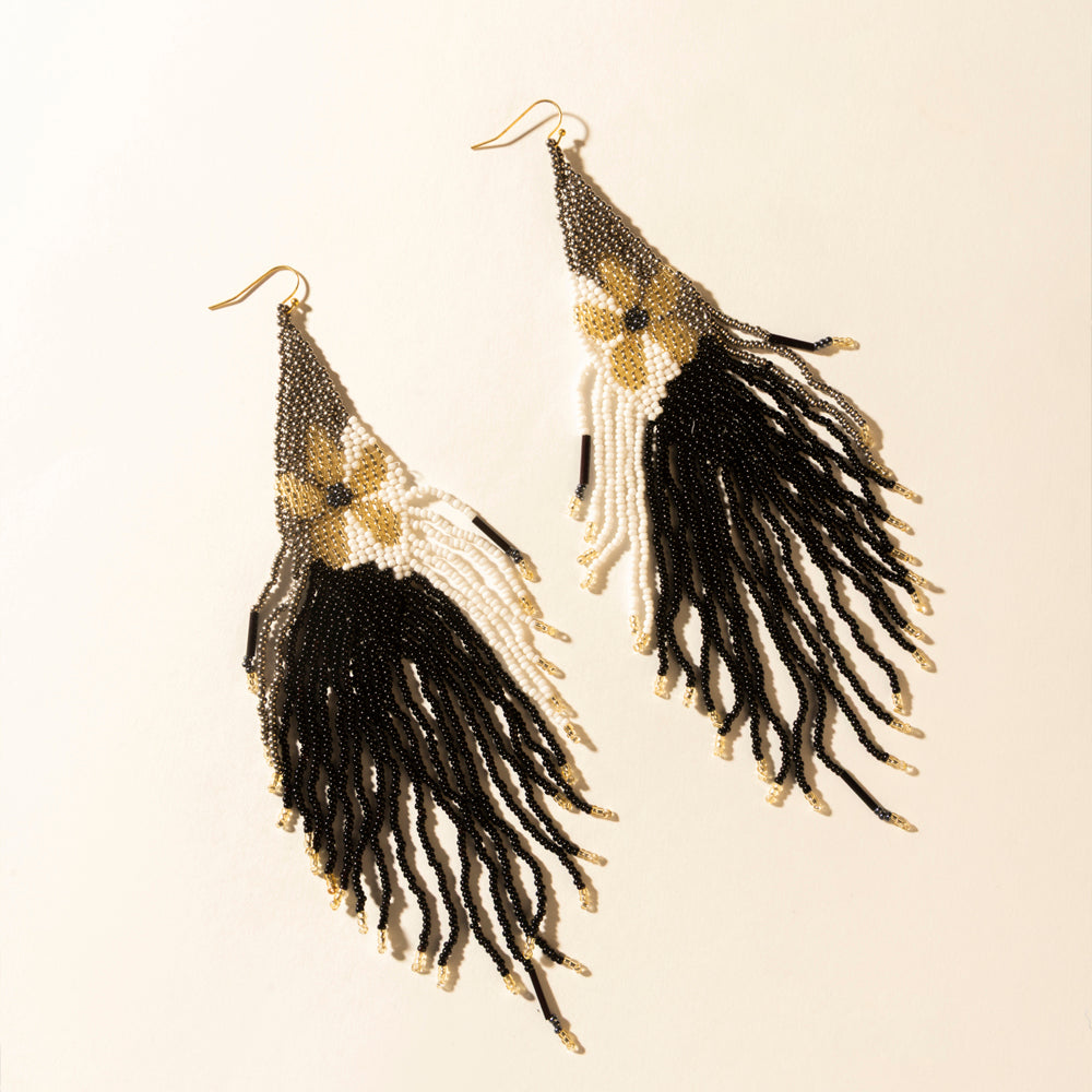 Myra Moonlit Sage Beaded Fringe Earrings in Midnight Coal - Myra USA