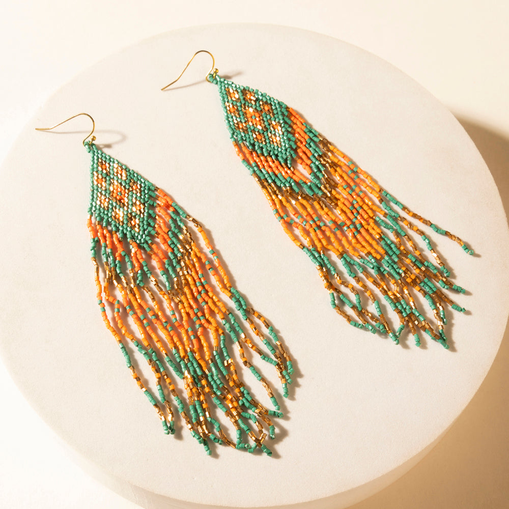 Myra Sundance Ember Beaded Fringe Earrings in Gilded Coral - Myra USA