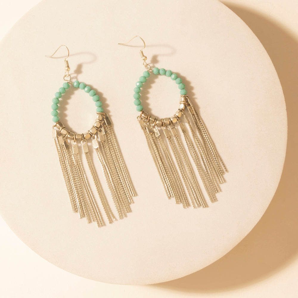 Myra Desert River Fringe Earrings in Mist Aqua - Myra USA