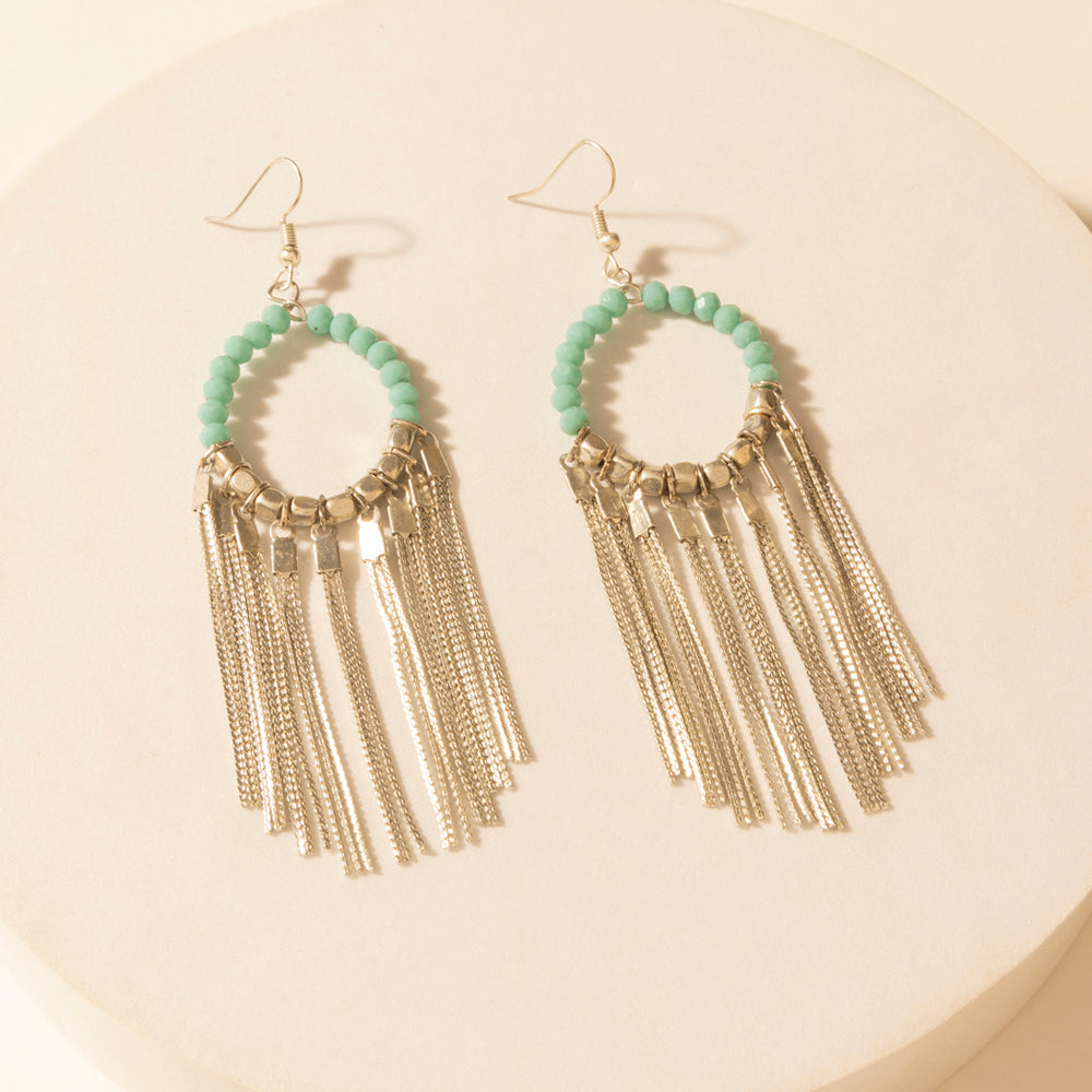 Myra Desert River Fringe Earrings in Mist Aqua - Myra USA