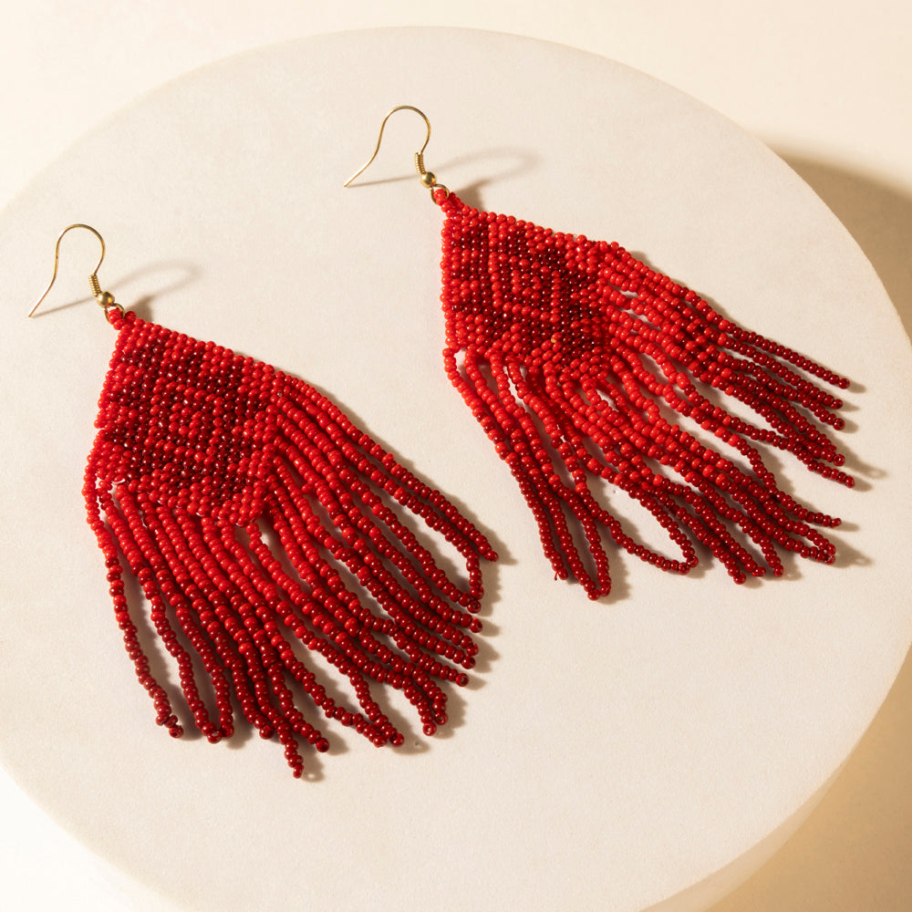 Myra Wild Blaze Beaded Fringe Earrings in Ember Red - Myra USA
