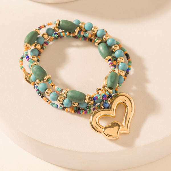 Myra Boho Love Beaded Bracelet in Meadow Green - Myra USA