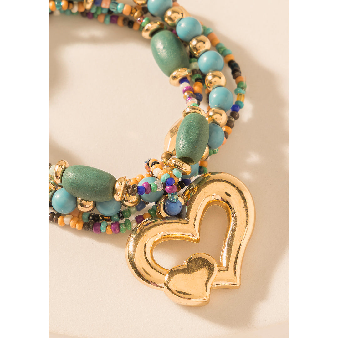 Myra Boho Love Beaded Bracelet in Meadow Green