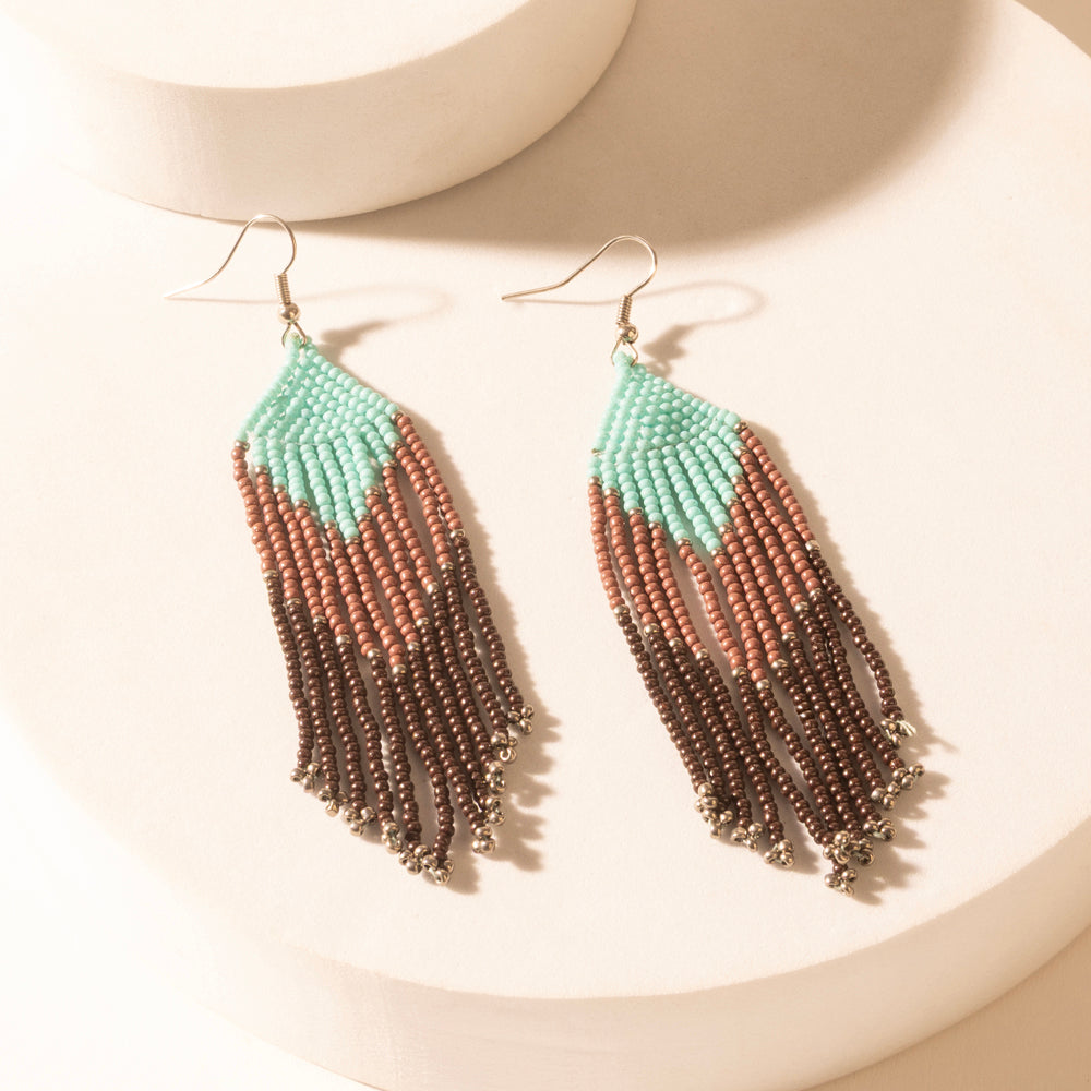 Myra Outback Bloom Beaded Fringe Earrings in Desert Brown - Myra USA