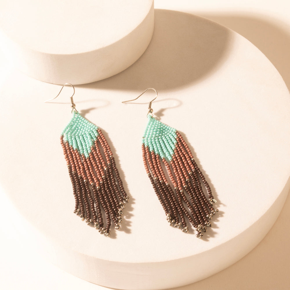 Myra Outback Bloom Beaded Fringe Earrings in Desert Brown - Myra USA