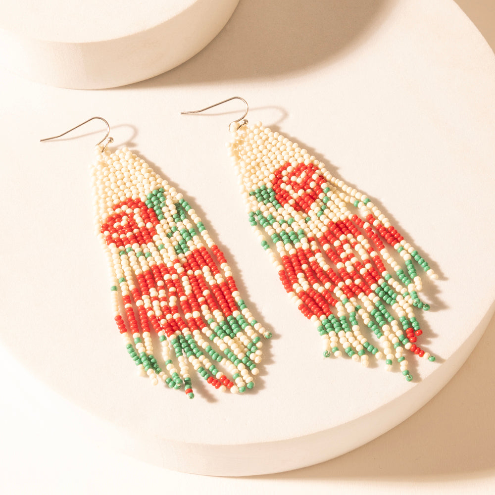 Myra Rose Garden Beaded Fringe Earrings in Cream Ivory - Myra USA
