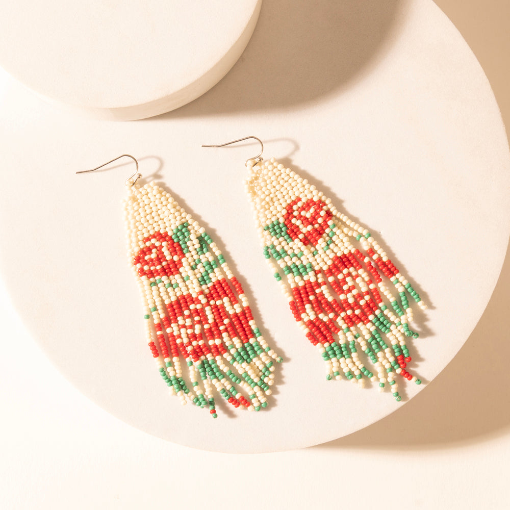 Myra Rose Garden Beaded Fringe Earrings in Cream Ivory - Myra USA