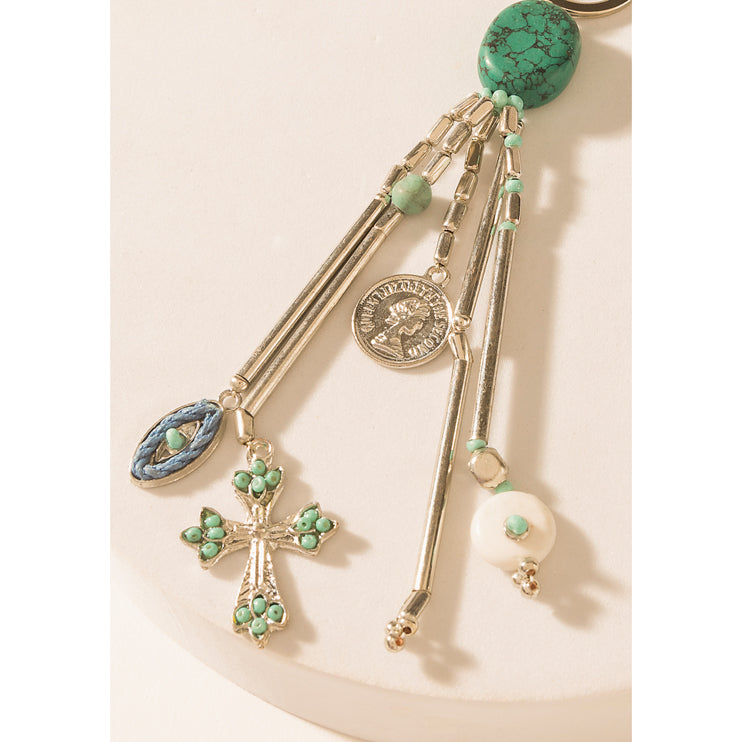 Myra Blue Oval Charm Keychain in Aqua Silver