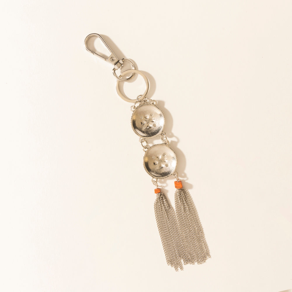 Myra Duo Medallion Tassel Keychain in Nickel Steel - Myra USA