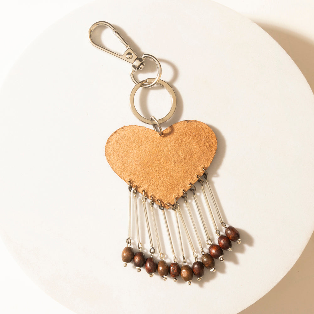 Myra Sweetheart Tooled Tassel Keychain in Cocoa Brown - Myra USA