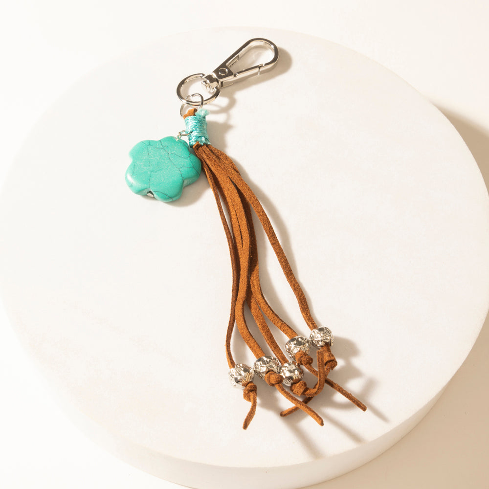 Myra Rangeflower Tassel Charm Keychain in Suede Brown - Myra USA