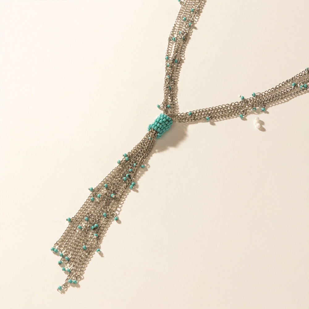 Myra Mist River Tassel Necklace in Silver Mix - Myra USA