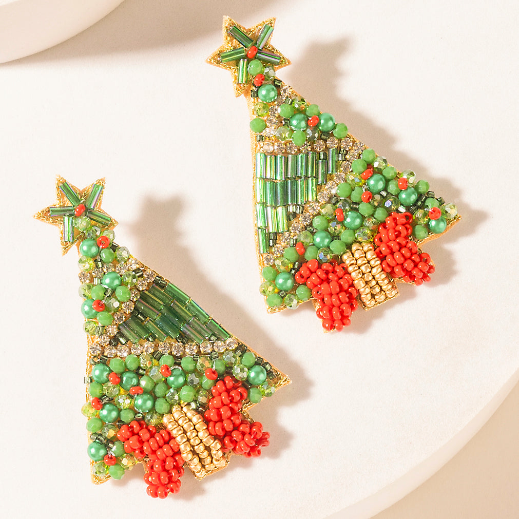 Myra Starry Noel Charm Earrings in Pine Green