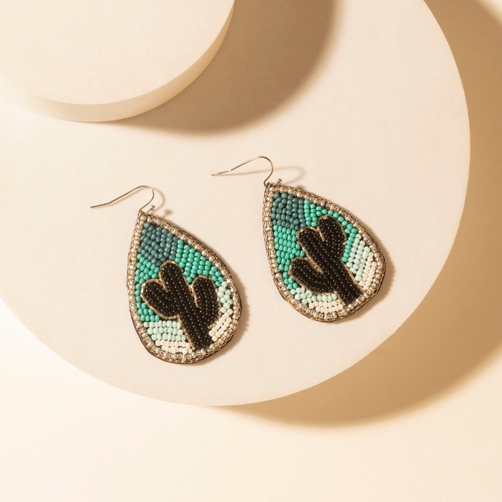 Myra Monsoon Saguaro Cactus Beaded Earrings in Adobe Blue - Myra USA