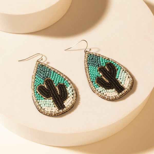 Myra Monsoon Saguaro Cactus Beaded Earrings in Adobe Blue - Myra USA