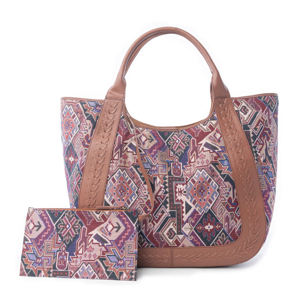 Myra Savannah Moon Jacquard Tote Bag in Plum Shadow - Myra USA
