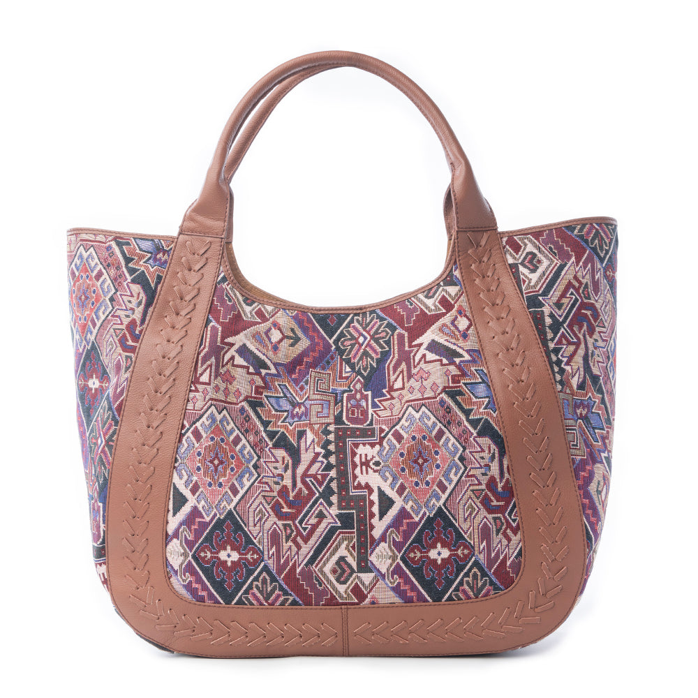 Myra Savannah Moon Jacquard Tote Bag in Plum Shadow - Myra USA
