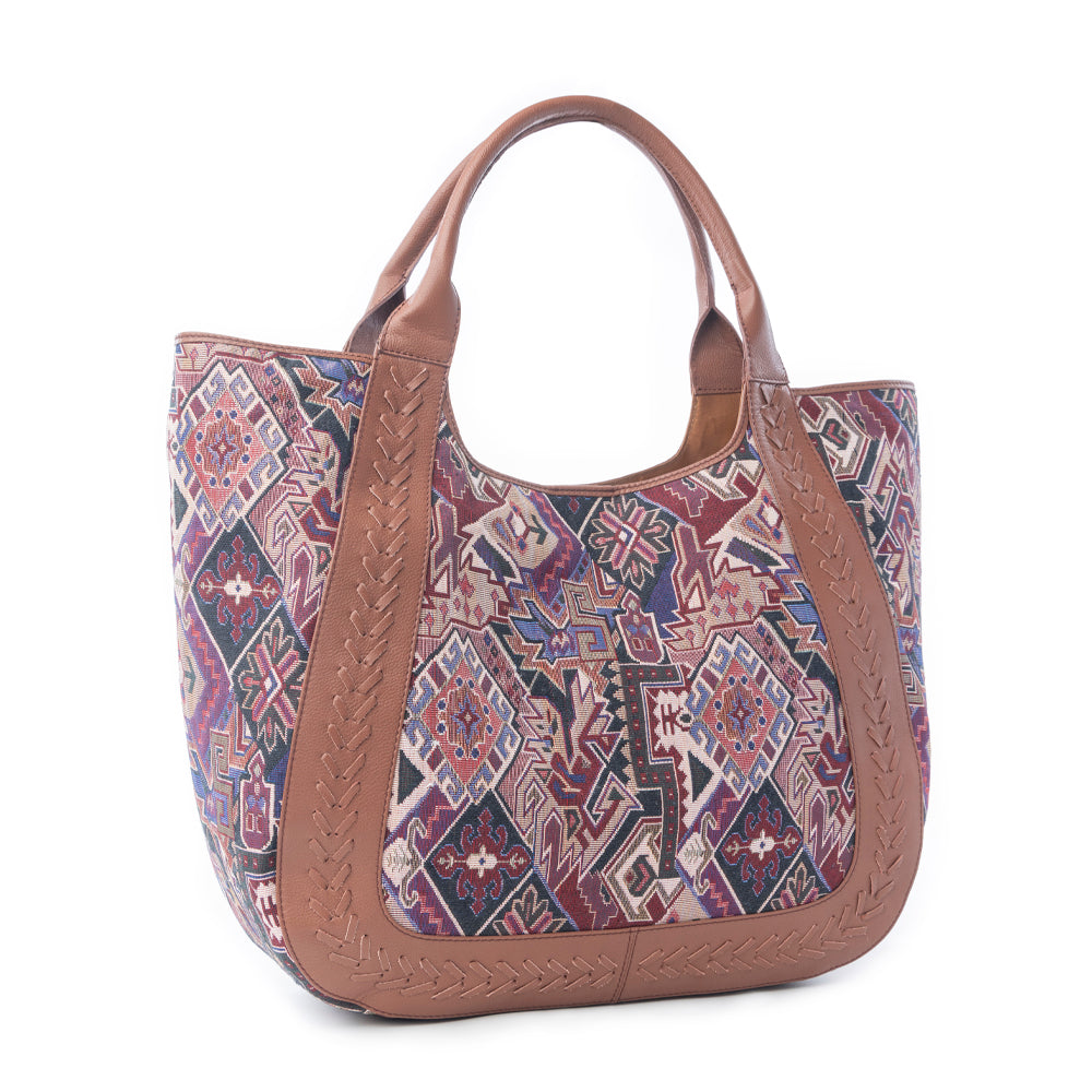 Myra Savannah Moon Jacquard Tote Bag in Plum Shadow - Myra USA