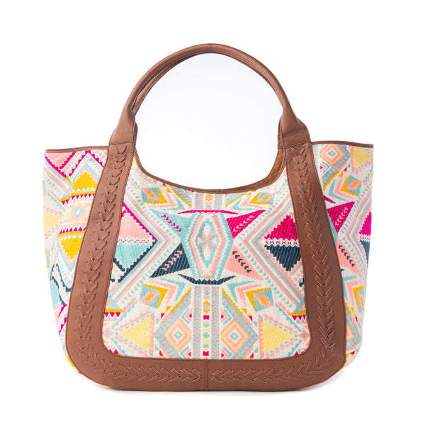 Myra Sedona Horizon Jacquard Tote Bag in Sunset Coral - Myra USA