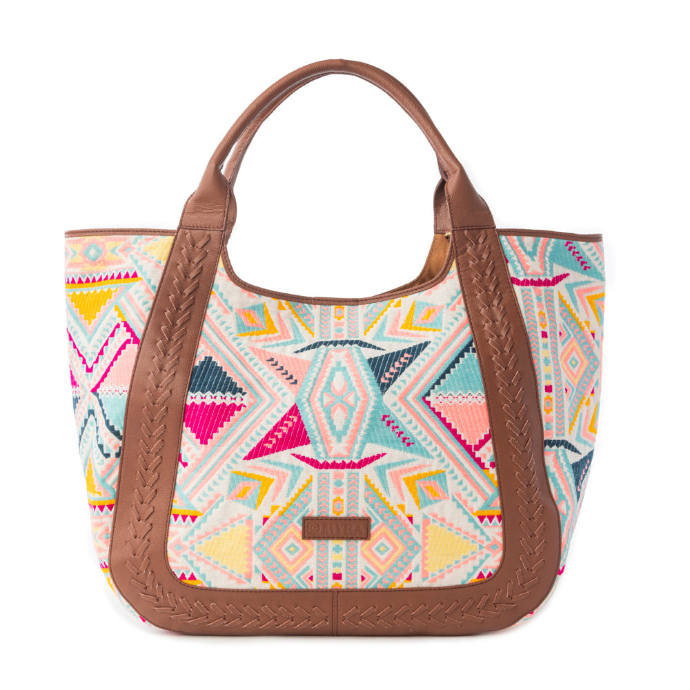 Myra Sedona Horizon Jacquard Tote Bag in Sunset Coral - Myra USA