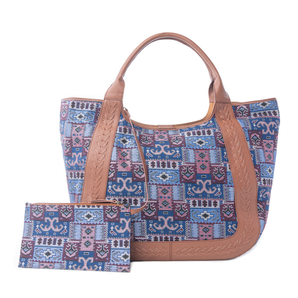 Myra Wagon Trail Jacquard Tote Bag in Dusty Lilac - Myra USA