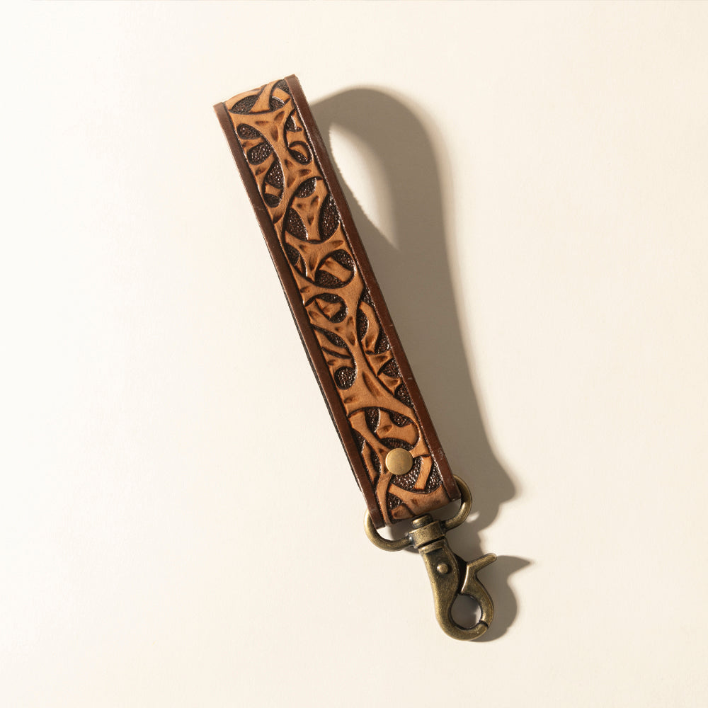 Myra Ranger's Call Handtooled Leather Keyfob in Mocha Brown - Myra USA