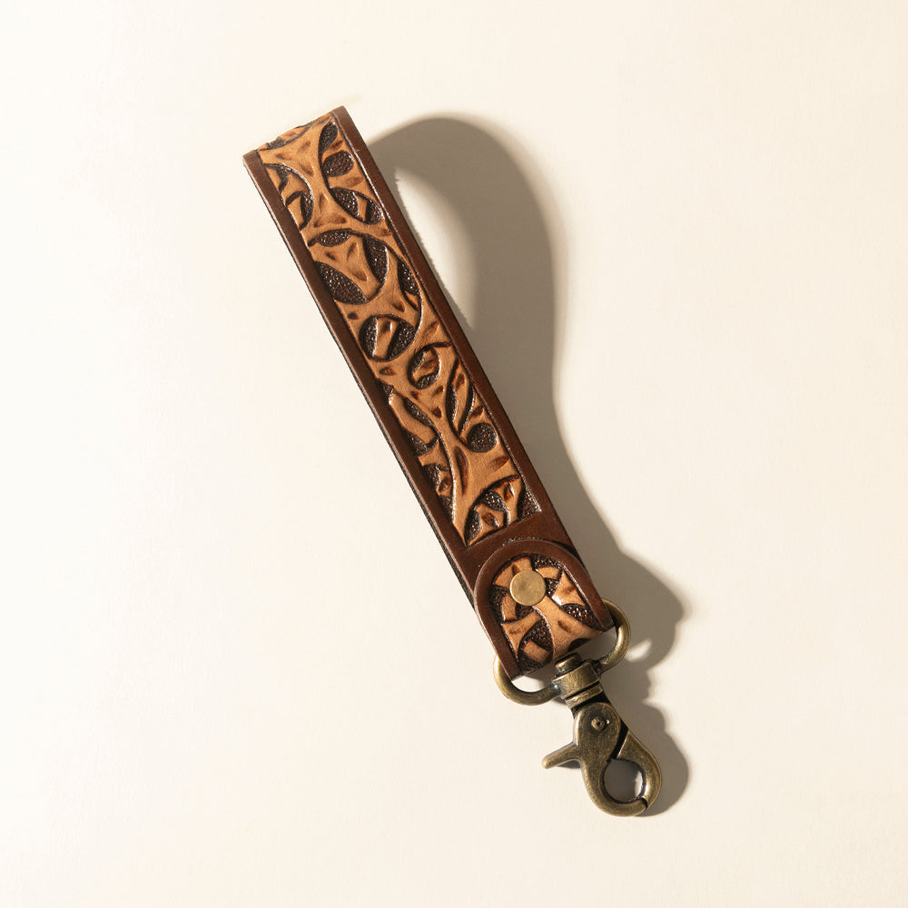 Myra Ranger's Call Handtooled Leather Keyfob in Mocha Brown - Myra USA