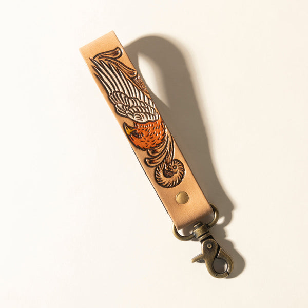 Myra Eagle Ember Handtooled Leather Keyfob in Natural Tan - Myra USA