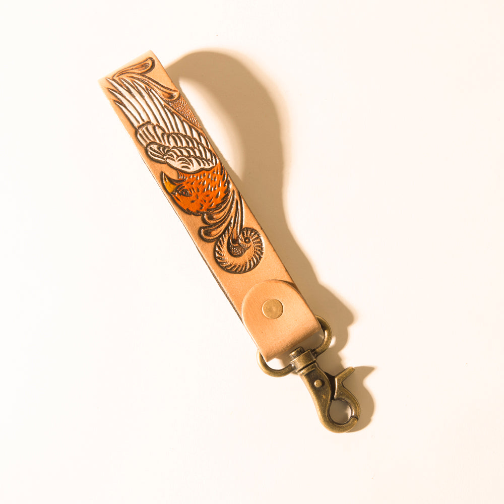 Myra Eagle Ember Handtooled Leather Keyfob in Natural Tan - Myra USA