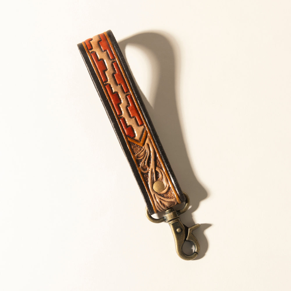 Myra Red Rock Path Handtooled Leather Keyfob in Mesa Brick - Myra USA