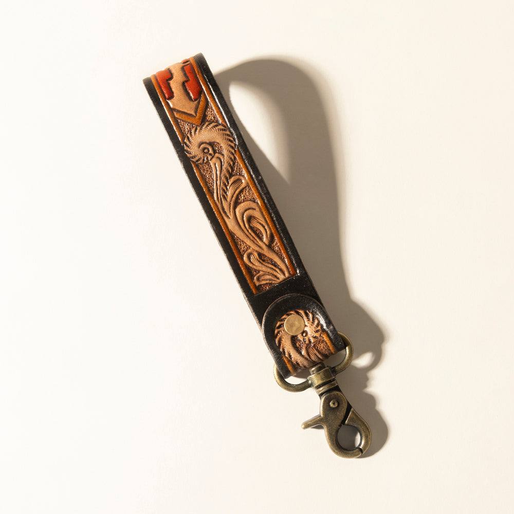 Myra Red Rock Path Handtooled Leather Keyfob in Mesa Brick - Myra USA