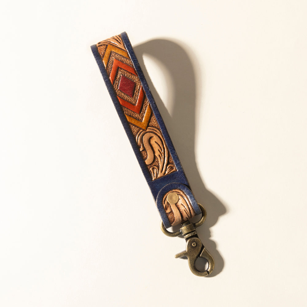 Myra Sedona Breeze Handtooled Leather Keyfob in Oxide Red - Myra USA