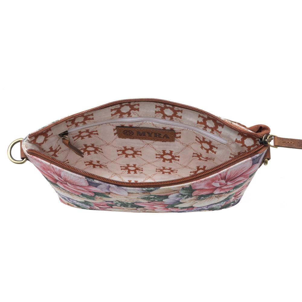 Myra Wildflower Trail Cotton & Leather Crossbody Bag in Vintage Rose - Myra USA