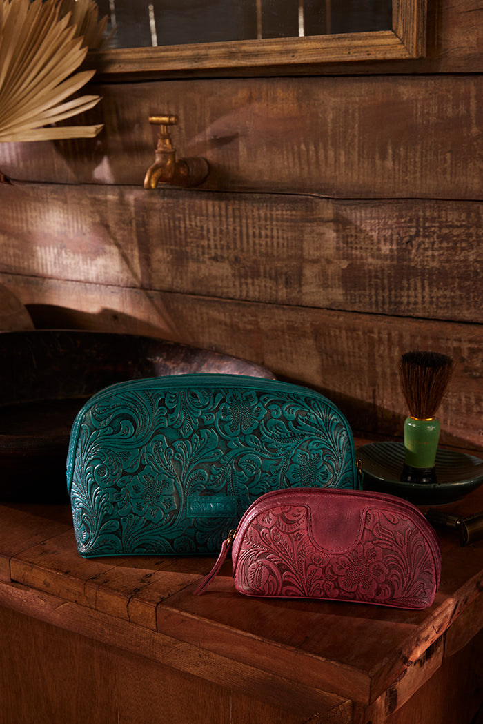 Myra Rosewood Embossed Leather Multi-pouch in Prairie Pink