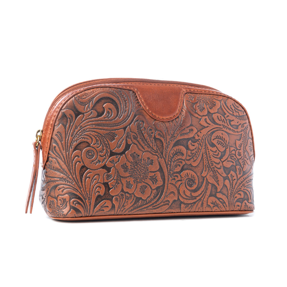 Myra Saddlefire Embossed Leather Multi-pouch in Desert Oak